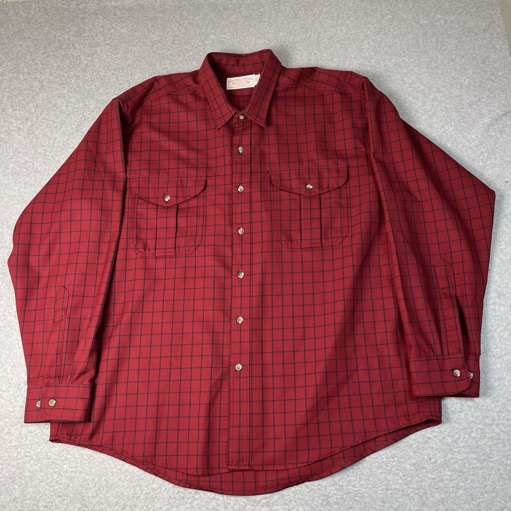 CC Filson Shirt Mens XXL Red Flannel 100% Wool Button Up Plaid Window Pane